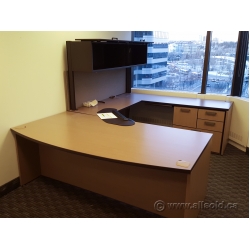 Espresso and Maple U / C Suite Bow Front Desk with Overhead